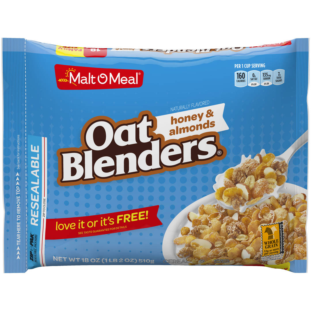 Malt-O-Meal Honey and Oat Blenders® with Almonds Breakfast Cereal, Family Size Bulk Bagged Cereal, 18 Ounce - 1 count