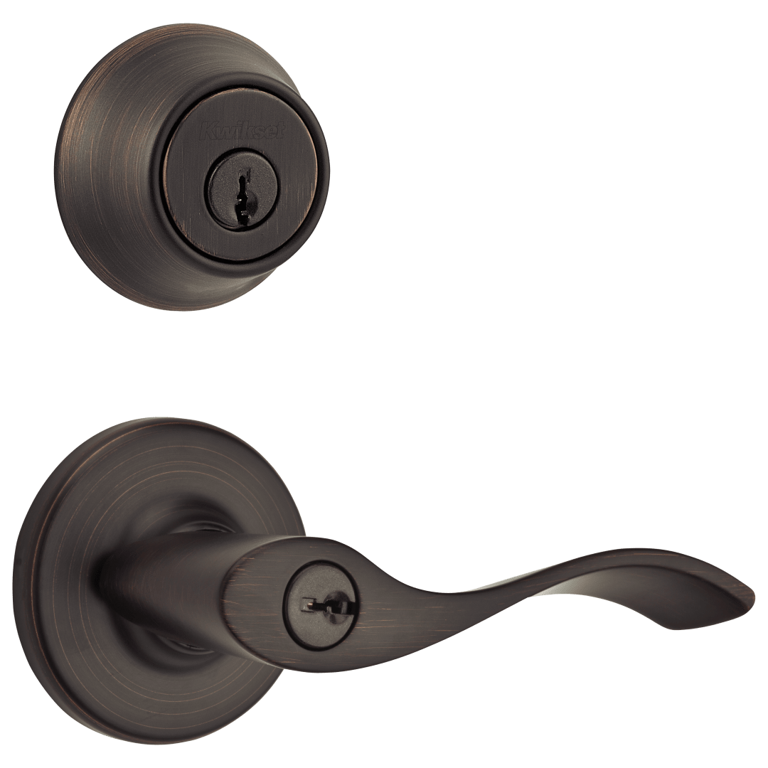 690 Balboa Keyed Entry Lever and Single Cylinder Deadbolt Combo Pack in Venetian Bronze
