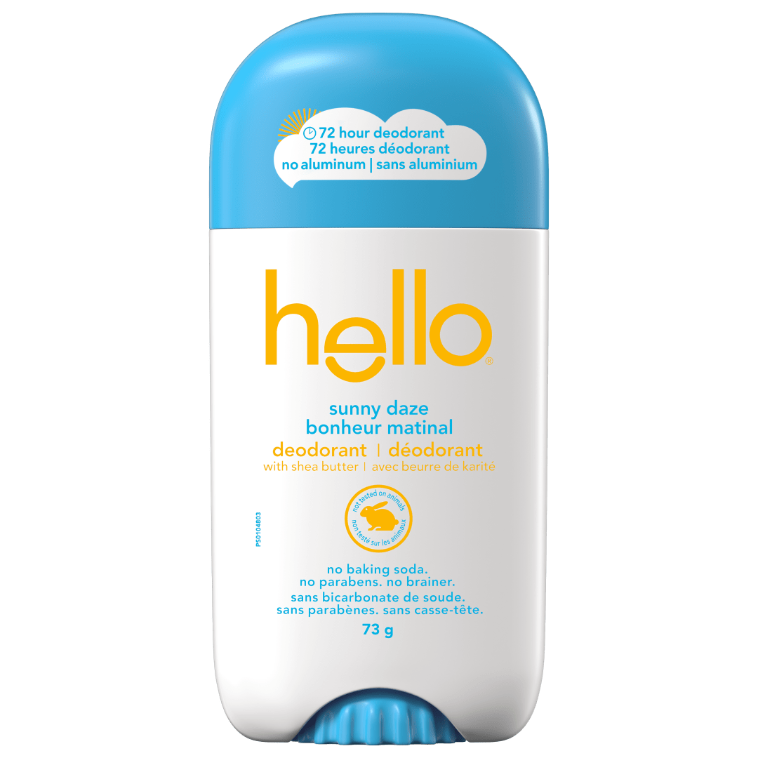 Déodorant sans aluminium hello bonheur matinal pour femmes et hommes, Déodorant 72  heures, Seulement 9 ingrédients, Sans bicarbonate de soude, Enrichi en beurre de karité, Végétalien, Bâton déodorant de 73 g (lot de 6)