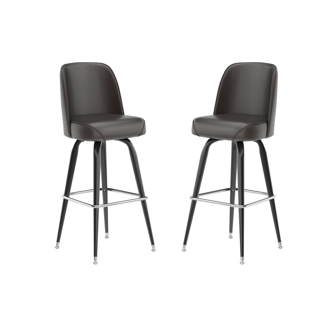 James 2 Pack Commercial Grade Metal Barstool with Dark Brown Swivel Bucket Seat
