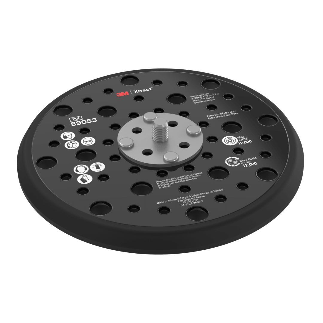 3M Xtract™ Back-up Pad 89053, 6 in, Extra Hard, Black, 10 ea/Case