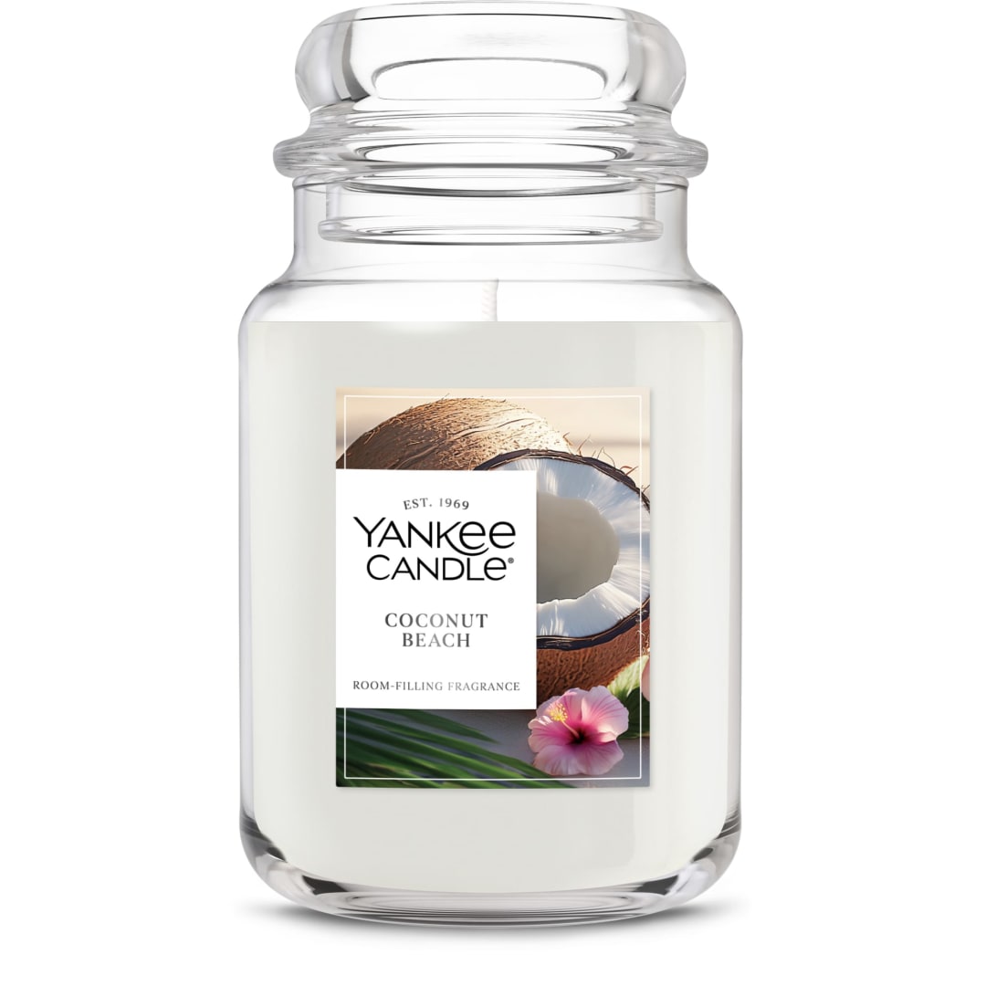 Yankee Candle Large Jar Scented Candle with up to 150 Hour Burn Time, Premium Plant Wax Blend for Consistent Burn, 22 oz Jar Candle with Room Filling Fragrance, Coconut Beach