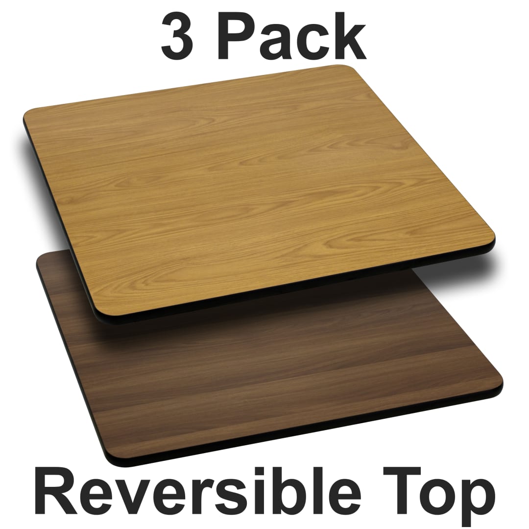 Glenbrook 3 Pk. 30'' Square Table Top with Natural or Walnut Reversible Laminate Top