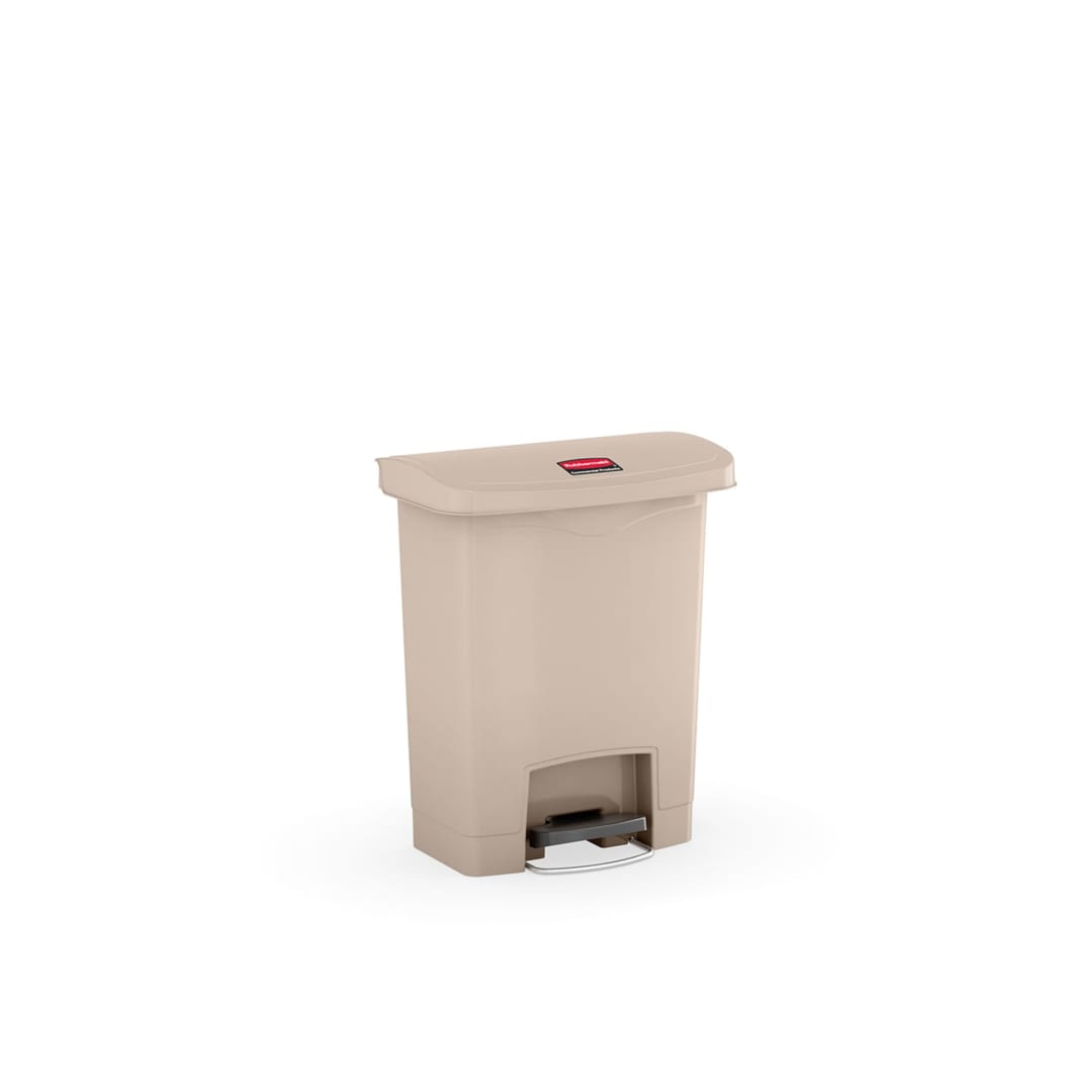 Rubbermaid Commercial Products STREAMLINE 8 Gallon Step-On Resin Front Step Trash Can, Beige