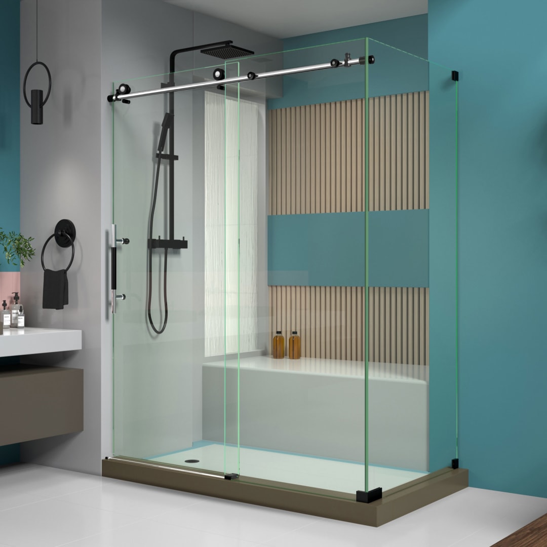 DreamLine Enigma-XT 34 1/2 inch D x 60 3/8 inch W x 76 inch H Frameless Sliding Shower Enclosure in Tuxedo Finish