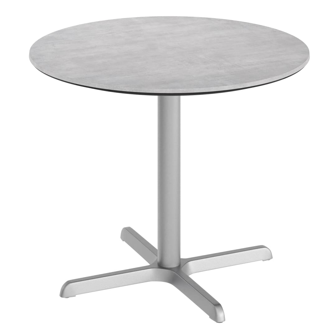 Acadia 36" Round Indoor Outdoor Tabletop in Gray Faux Concrete with TopGuard HPL Technology and 30" x 30" Silver Cast Iron X Table Base