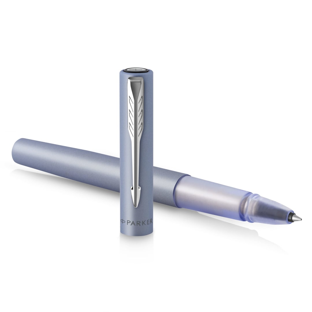 Parker Vector XL RollerBall® Pen | Metallic Silver-Blue Lacquer on Brass | Fine Point with Black Ink Refill | Gift Box