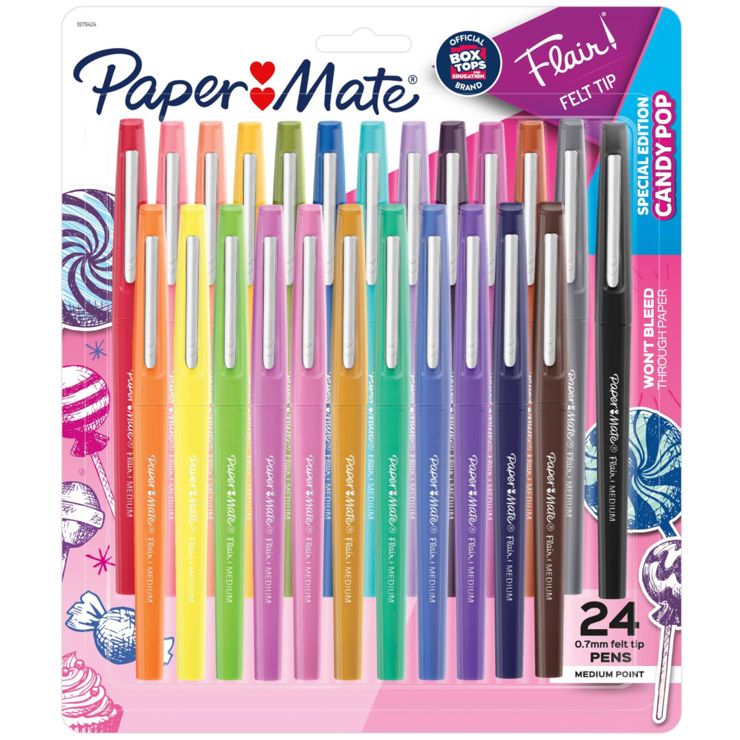 Paper Mate® Flair Felt Tip Pens, Medium Point, Limited Edition Candy Pop Pack, Box of 24