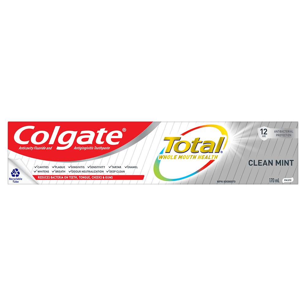 Colgate Total Clean Mint Toothpaste, Multi-Benefit Teeth Whitening Toothpaste That Whitens Teeth, Freshens Breath & Protects Sensitive Teeth, 170 mL