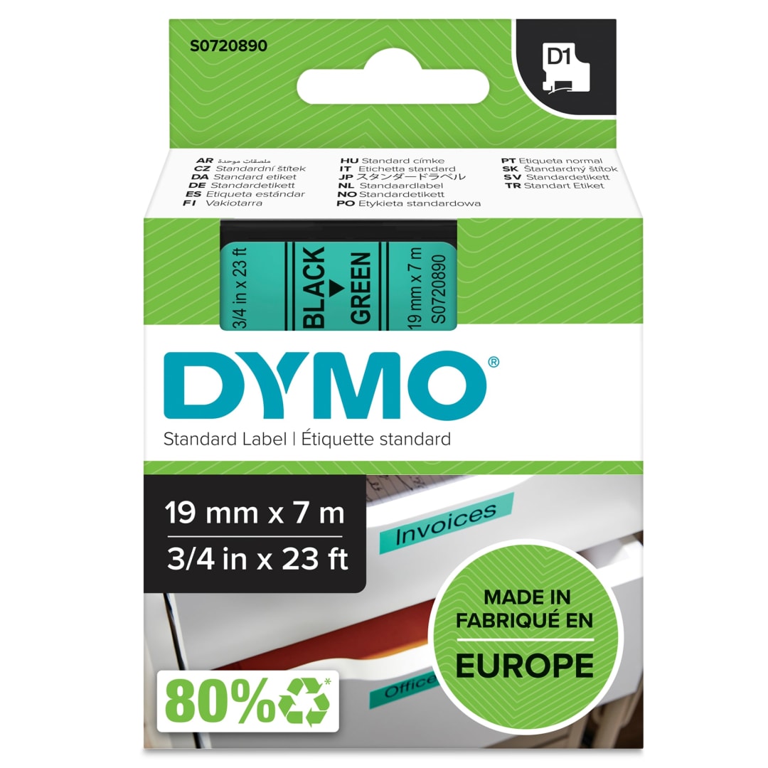DYMO® Standard D1 Labeling Tape for LabelManager Label Makers, Black print on Clear tape, 3/8'' W x 23' L, 1 cartridge