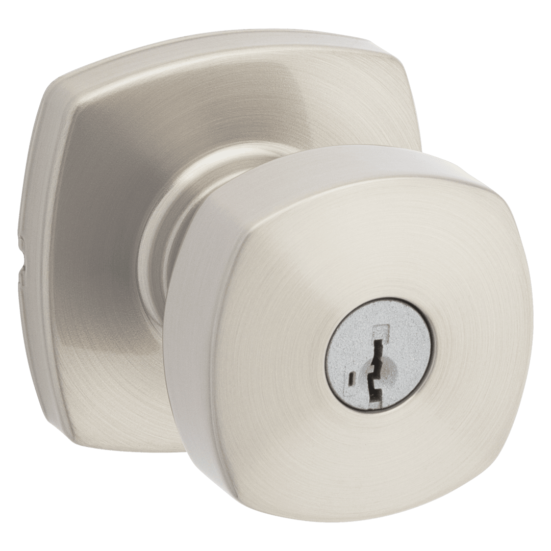 Arroyo Keyed Entry Knob with Soft Modern Rose featuring SmartKey Security™ in Satin Nickel