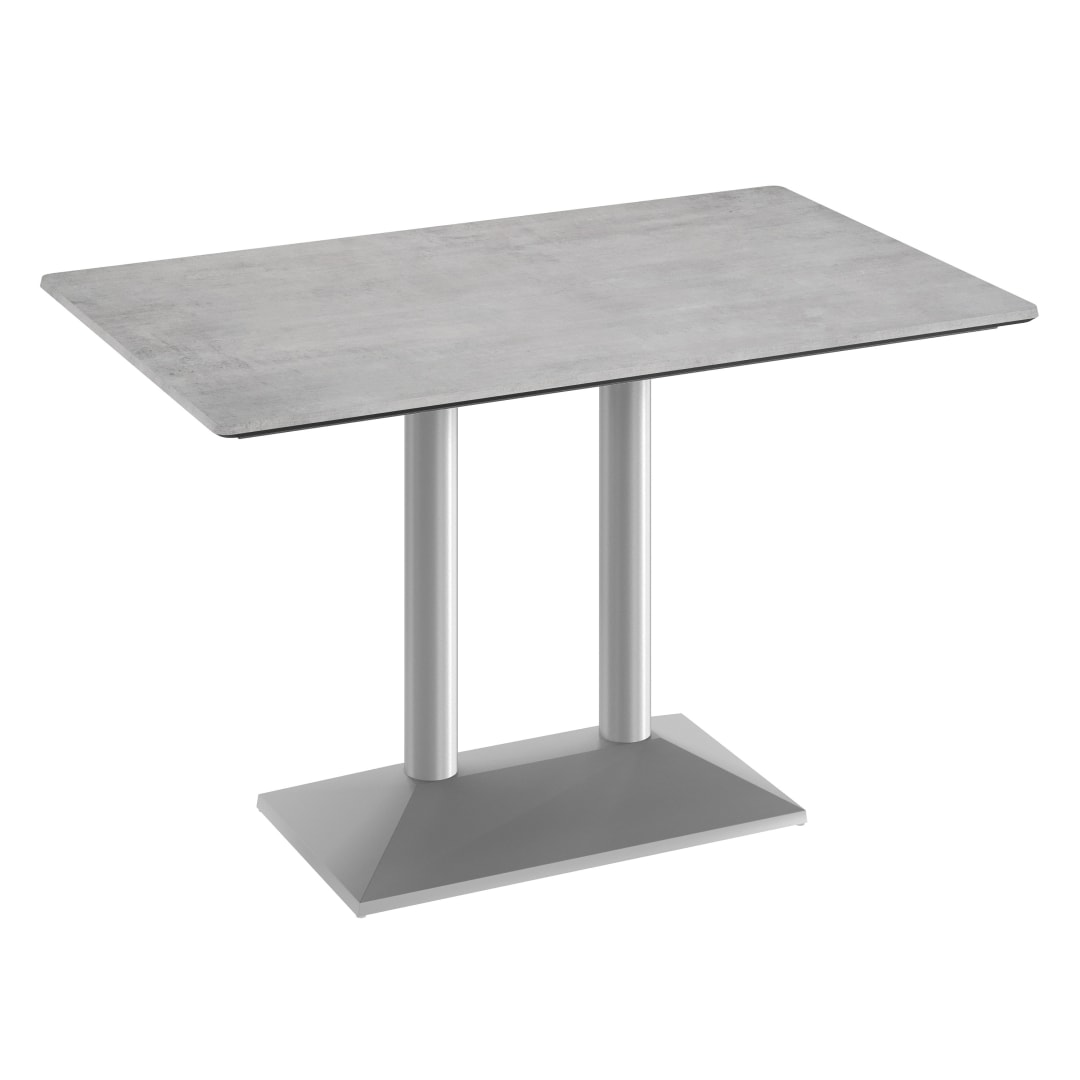 TopGuard 48" x 30" Outdoor Tabletop, Gray Faux Concrete, Seamless Surface Technology, 27x15 Silver Table Base, Moisture, Scratch, Heat, UV Resistant