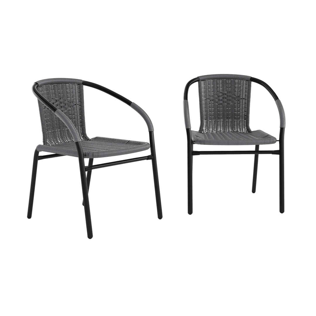 Lila Set of 2 Commercial Grade Gray Rattan Indoor-Outdoor Restaurant Stack Chairs