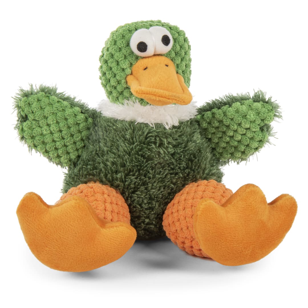 goDog Checkers Sitting Duck Squeaky Plush Dog Toy With Chew Guard Technology, Small