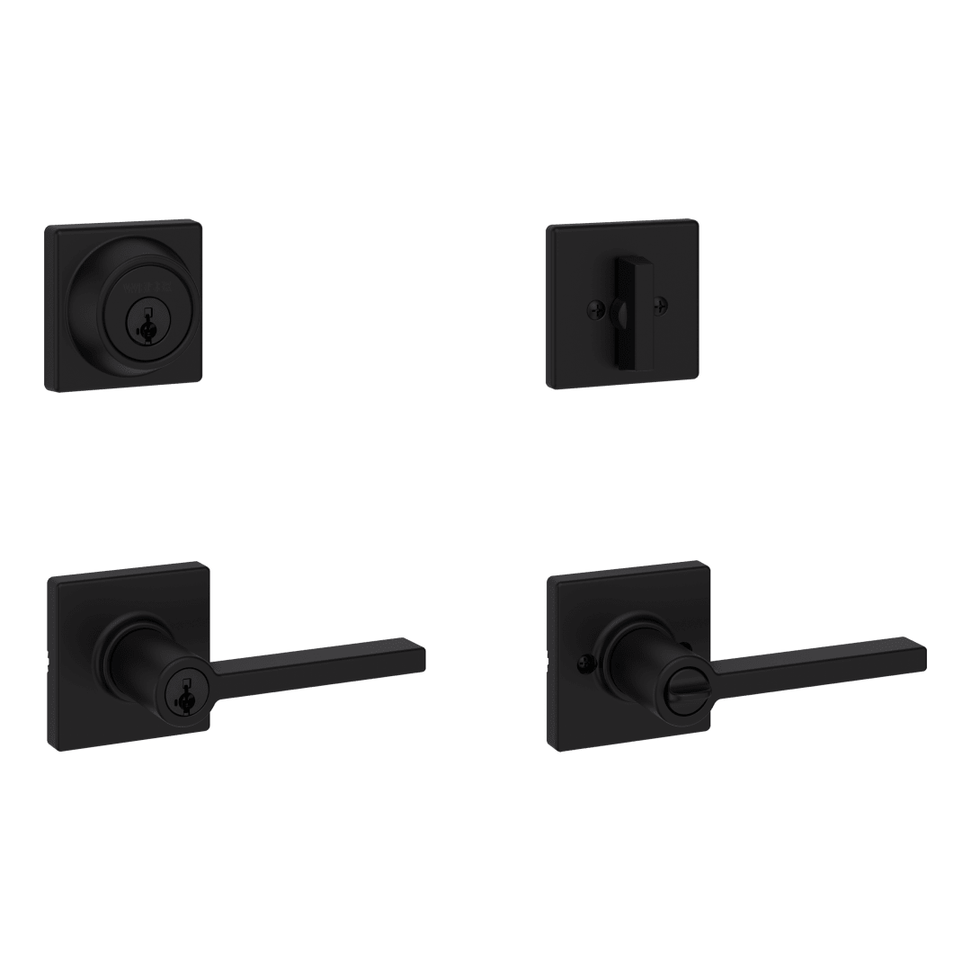 CS7451 Casey Keyed Entry Lever and Single Cylinder Deadbolt Combo Pack featuring SmartKey Security™ in Matte Black