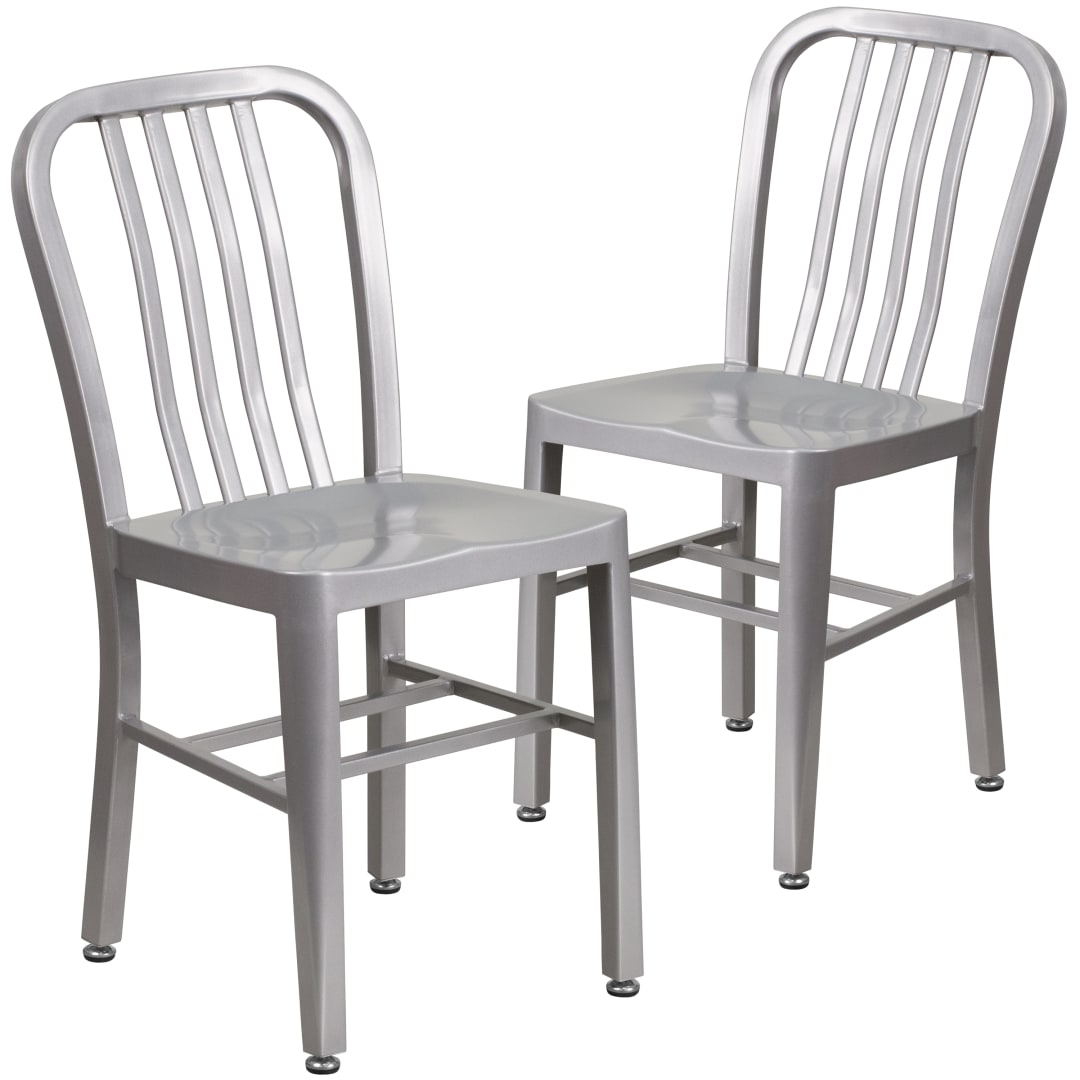 Gael Commercial Grade 2 Pack Silver Metal Indoor-Outdoor Chair