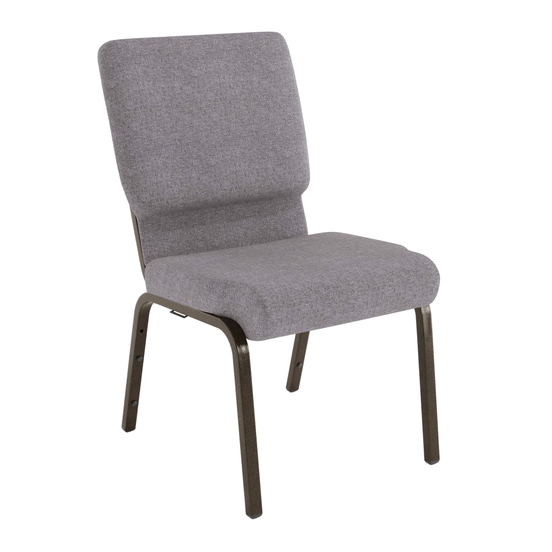 HERCULES Series 18.5''W Stacking Church Chair in Gray Fabric - Gold Vein Frame