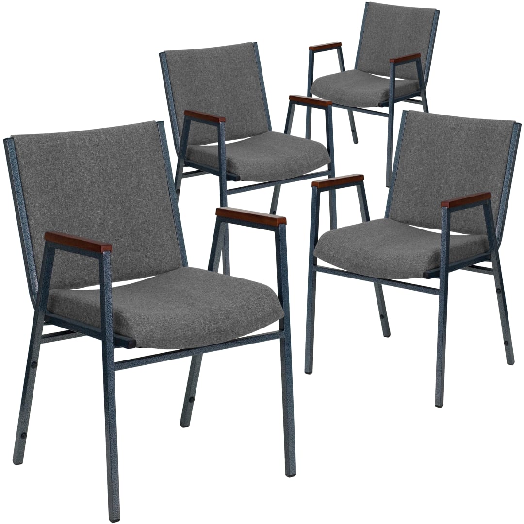 4 Pack HERCULES Series Heavy Duty Gray Fabric Stack Chair with Arms