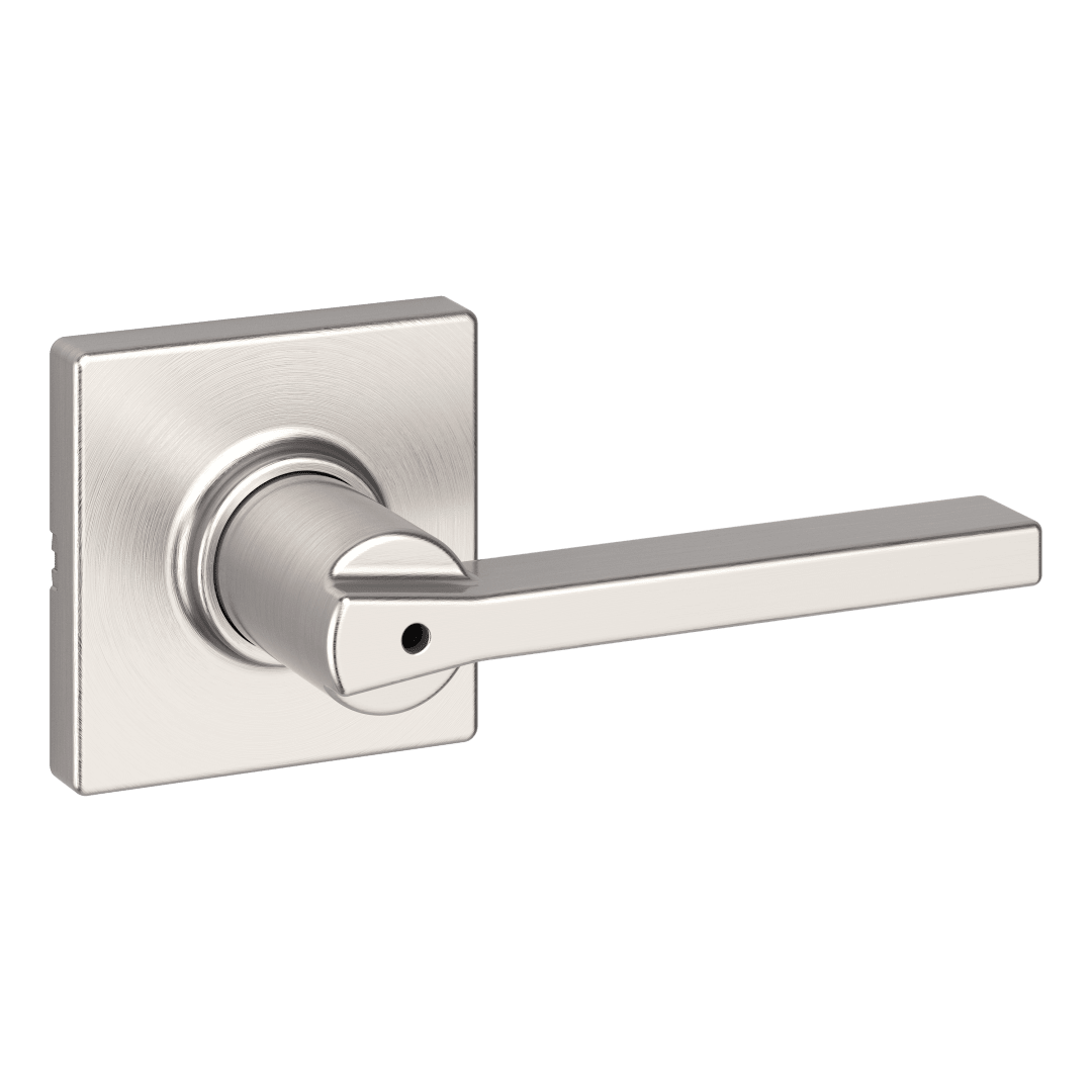 Casey Square Bed/Bath Lever in Satin Nickel with Microban Protection