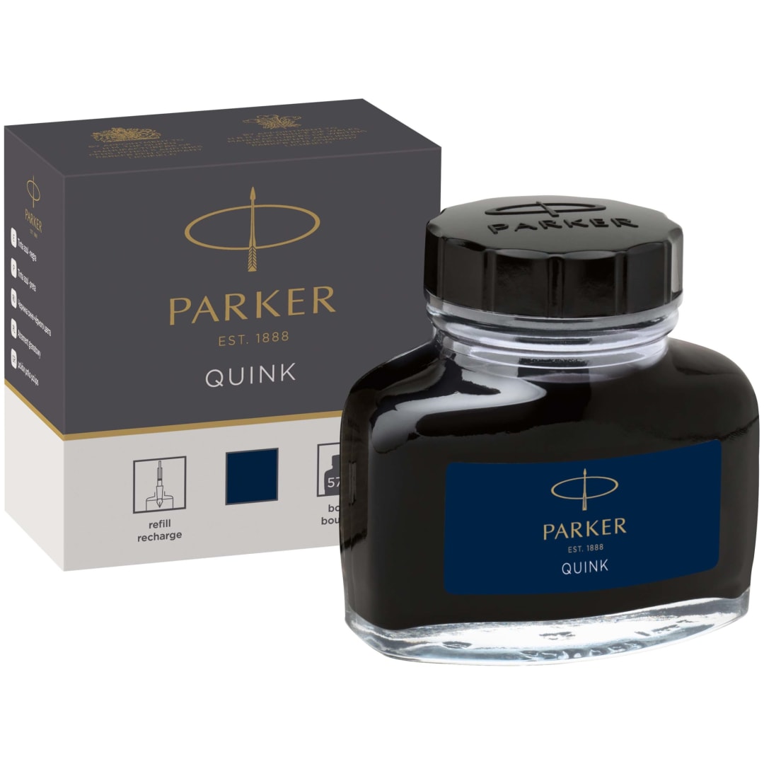 Parker Fountain Pen Ink Bottle | Blue-Black QUINK Ink | 57ml. Fountain Pen Refill