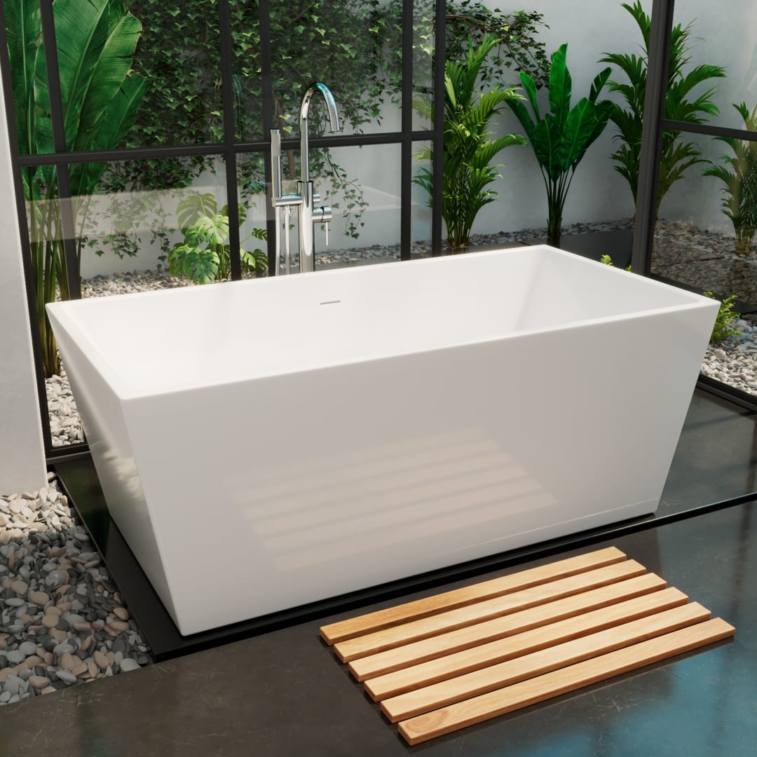 DreamLine Allure 66 7/8 inch L x 31 1/2 inch W x 22 7/8 inch H Freestanding Acrylic Bathtub with Brushed Brass Drain