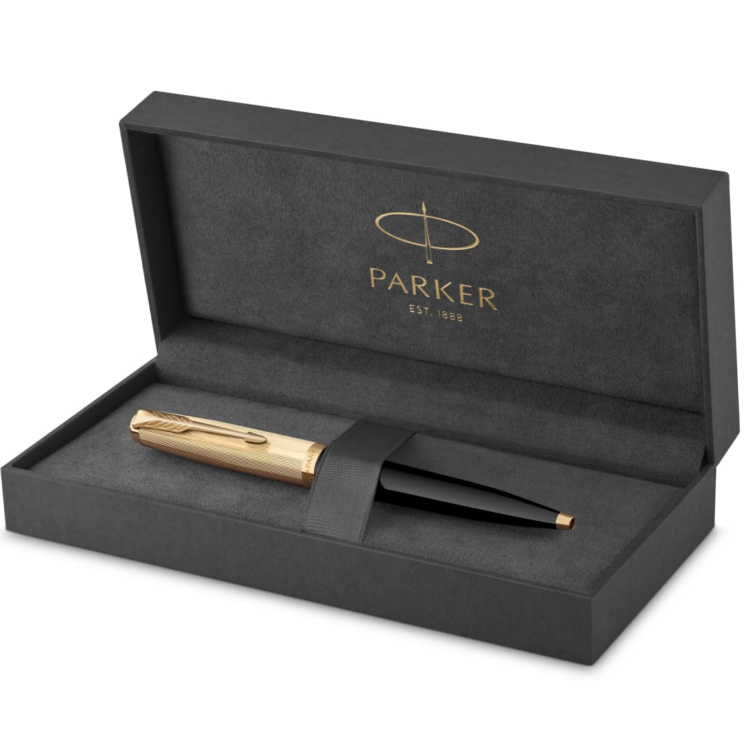 Parker 51 Ballpoint Pen, Black Barrel with Gold Trim, Medium Point with Black Ink, Gift Box