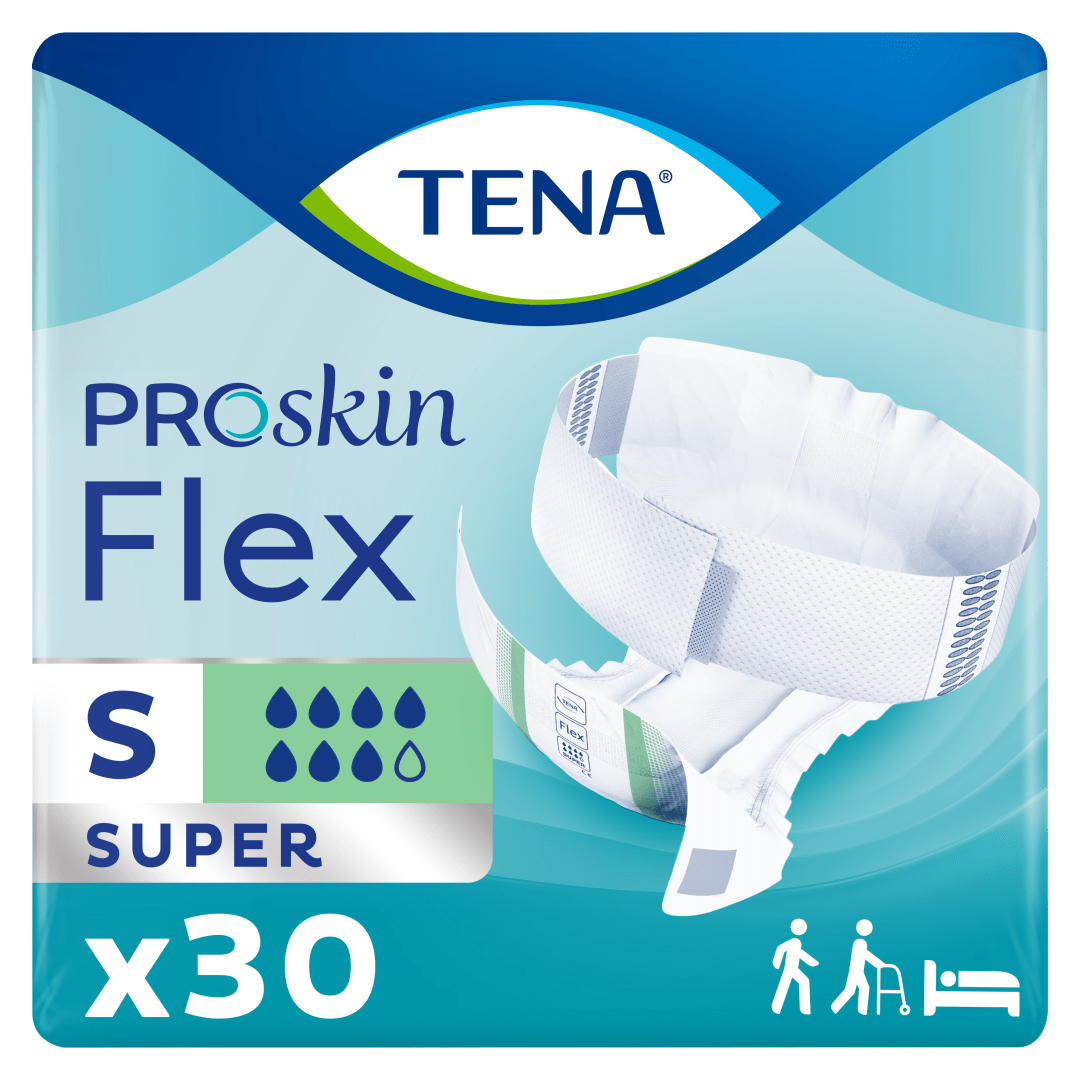 TENA ProSkin Flex Super – Belted Incontinence Briefs for Heavy Leakage with Adjustable COMFIStretch™ Belt, Easy-Fastening System &amp; Triple Skin Protection - Small, Pack of 30