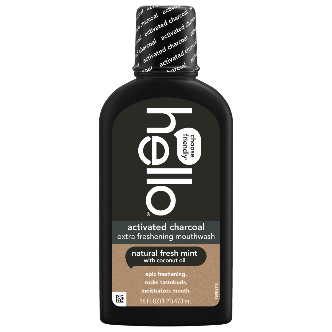 hello Activated Charcoal Extra Freshening Mouthwash, Alcohol Free with Fresh Mint + Coconut Oil, Vegan & SLS Free
