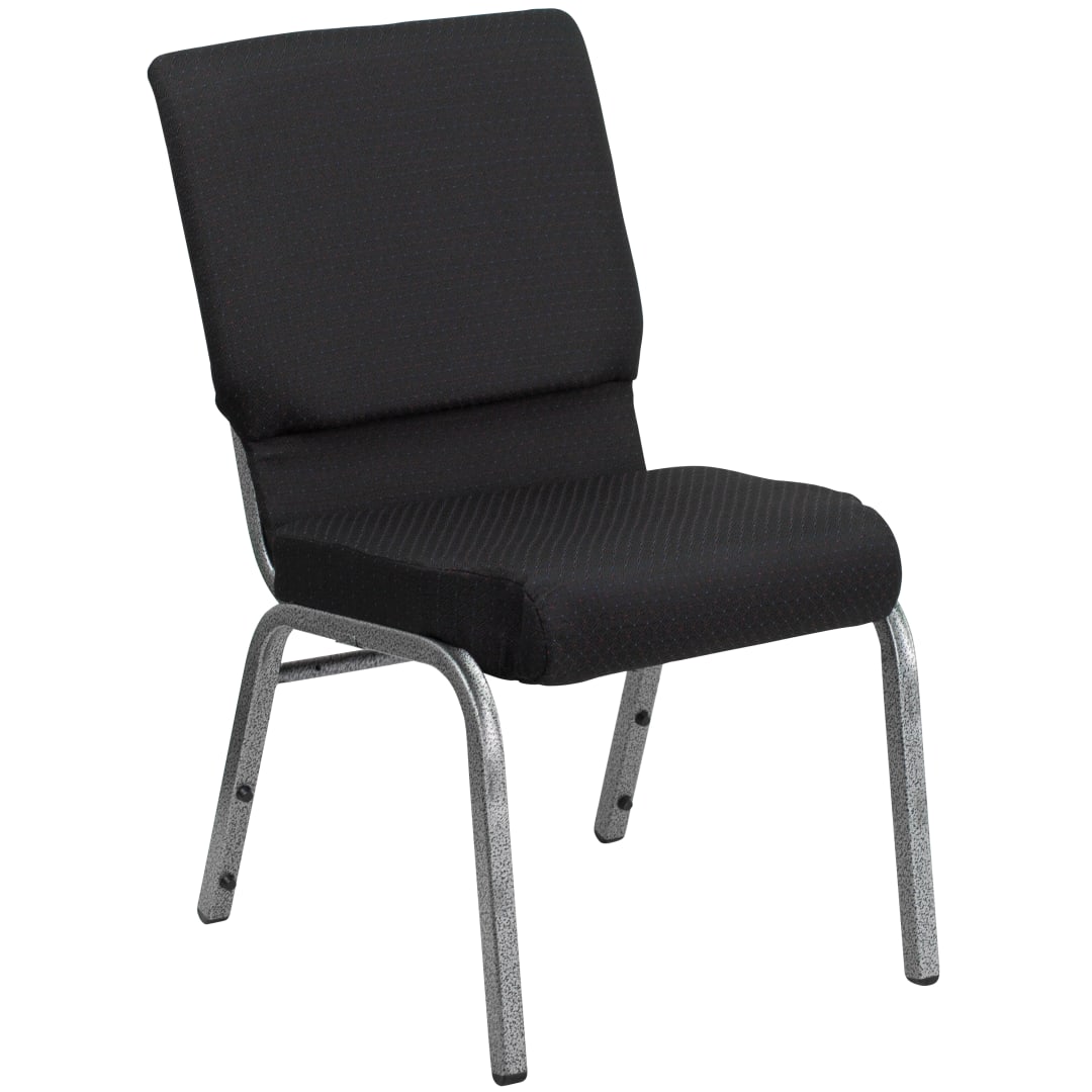 HERCULES Series 18.5''W Stacking Church Chair in Black Patterned Fabric - Silver Vein Frame