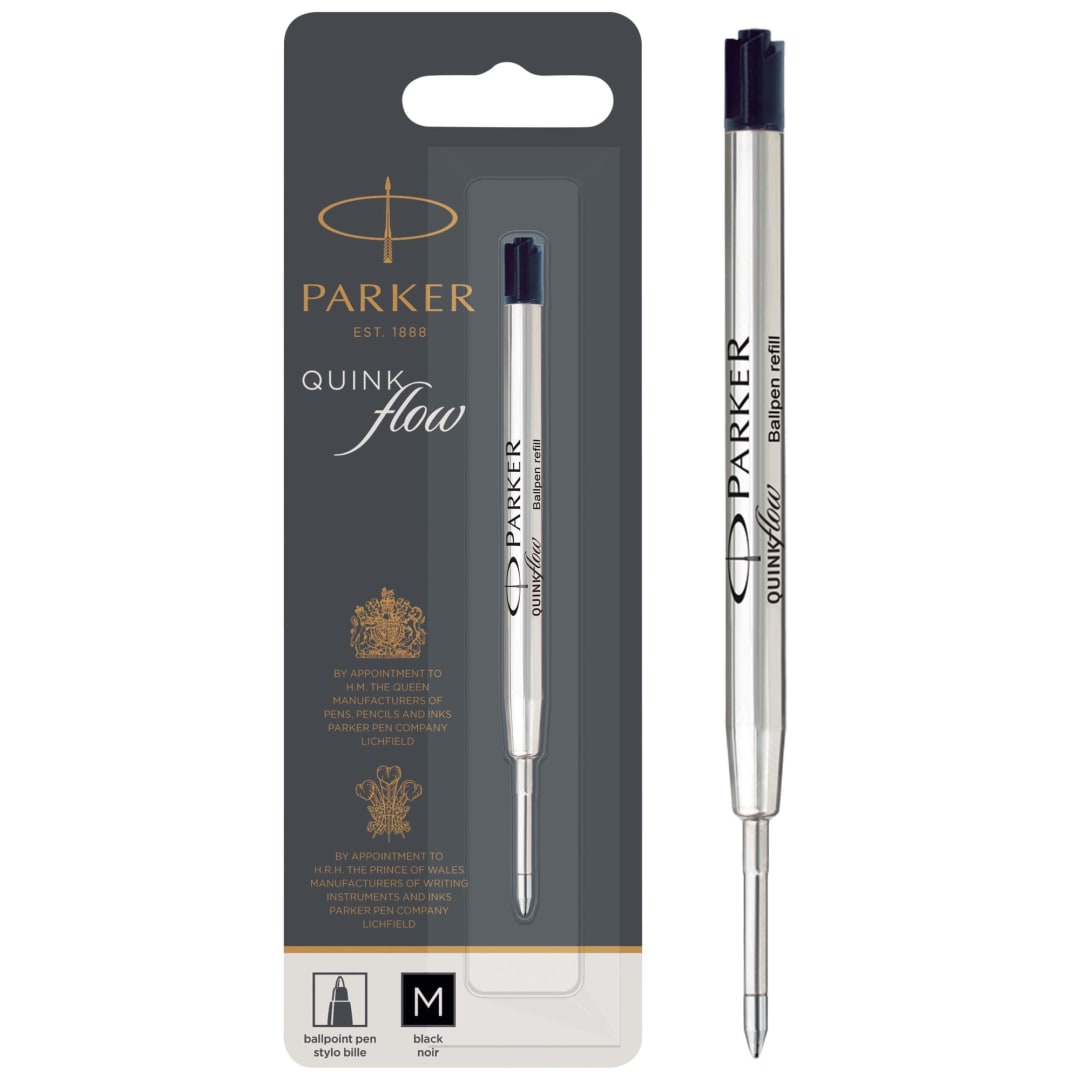 Parker Ballpoint Pen Refill, Medium Tip, Black QUINKflow Ink, 1 Count