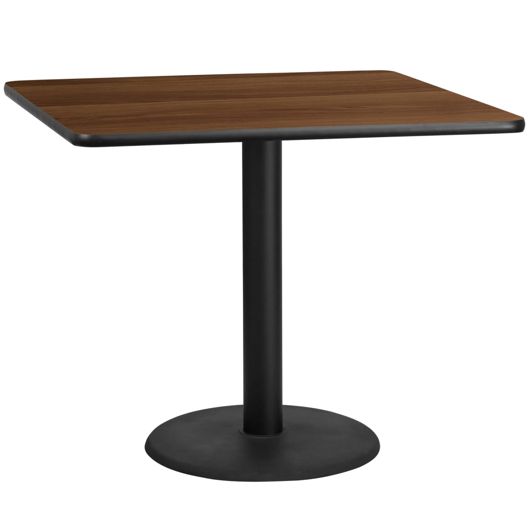 Graniss 42'' Square Walnut Laminate Table Top with 24'' Round Table Height Base