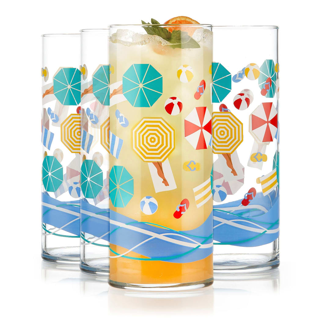 Libbey Vintage Beach Scene Cooler Glasses, 16-ounce, Set of 4