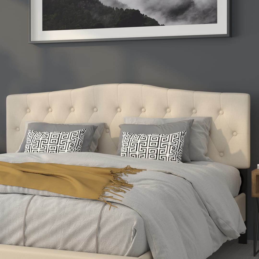 Cambridge Tufted Upholstered King Size Headboard in Beige Fabric