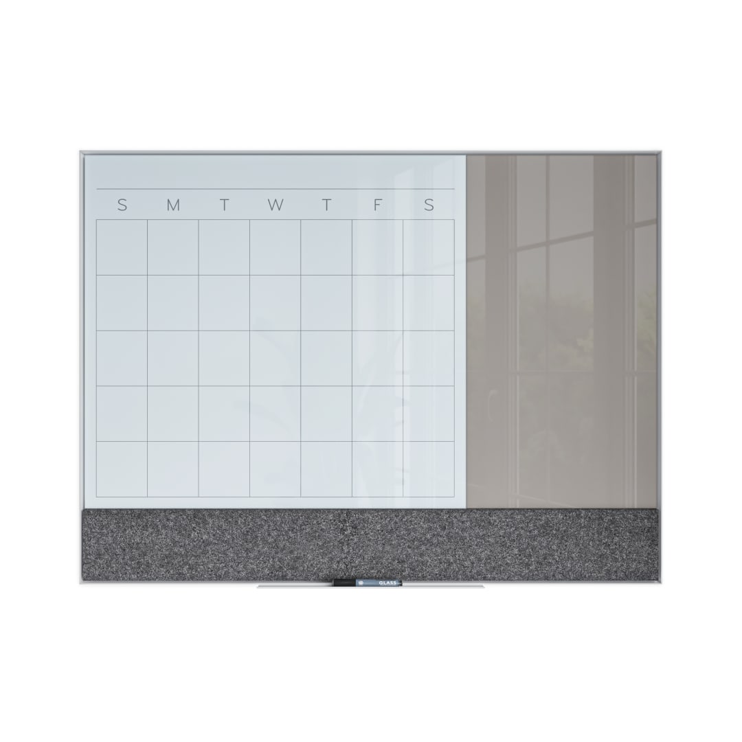 U Brands® Silver Aluminum Frame Magnetic 3-in-1 Glass Dry Erase Calendar Board, 48" x 36" (Actual Size 47" x 35")