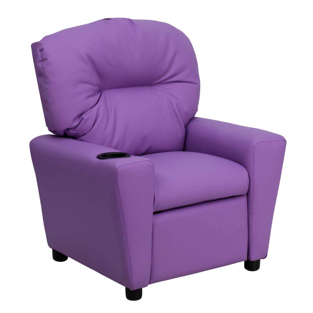 Chandler Contemporary Lavender Vinyl Kids Recliner with Cup Holder