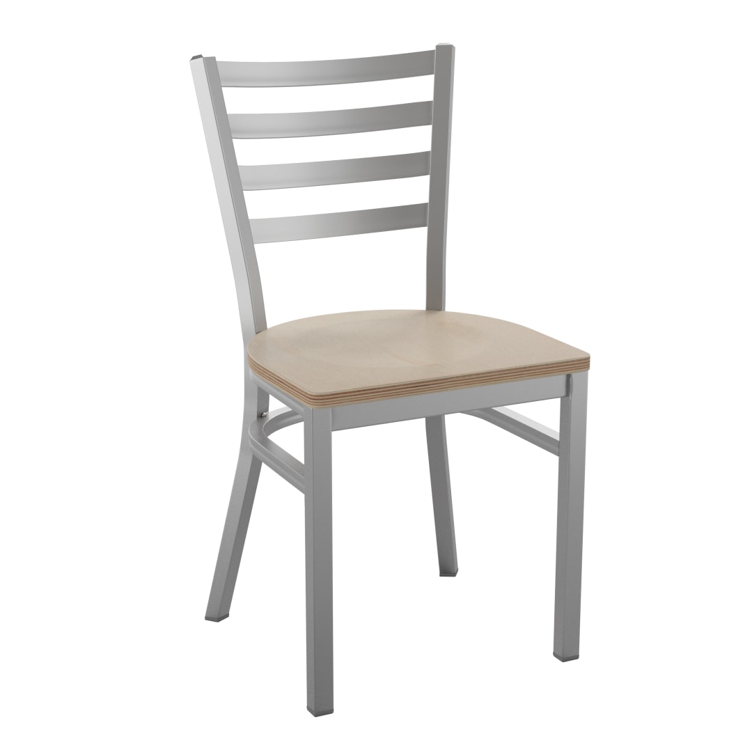 HERCULES Series Silver Antique Finish with Clear Coat Ladder Back Metal Restaurant Chair - Antique White Wood Seat