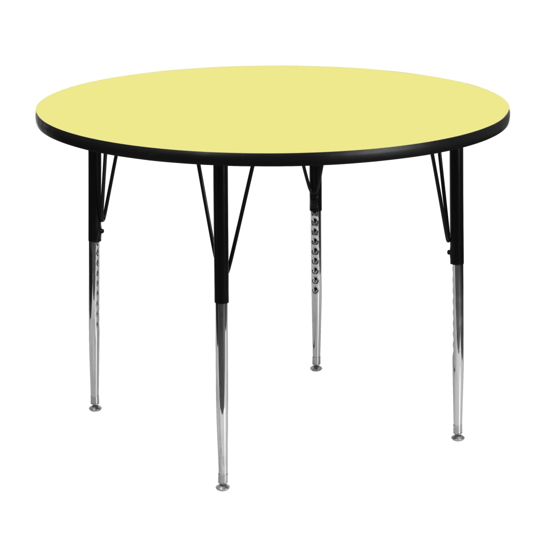 Wren 48'' Round Yellow Thermal Laminate Activity Table - Standard Height Adjustable Legs
