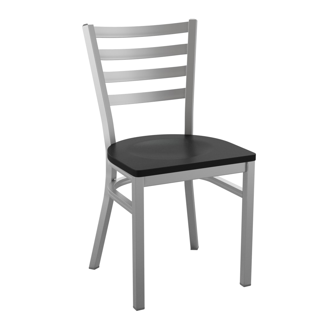 HERCULES Series Silver Antique Finish with Clear Coat Ladder Back Metal Restaurant Chair - Black Wood Seat
