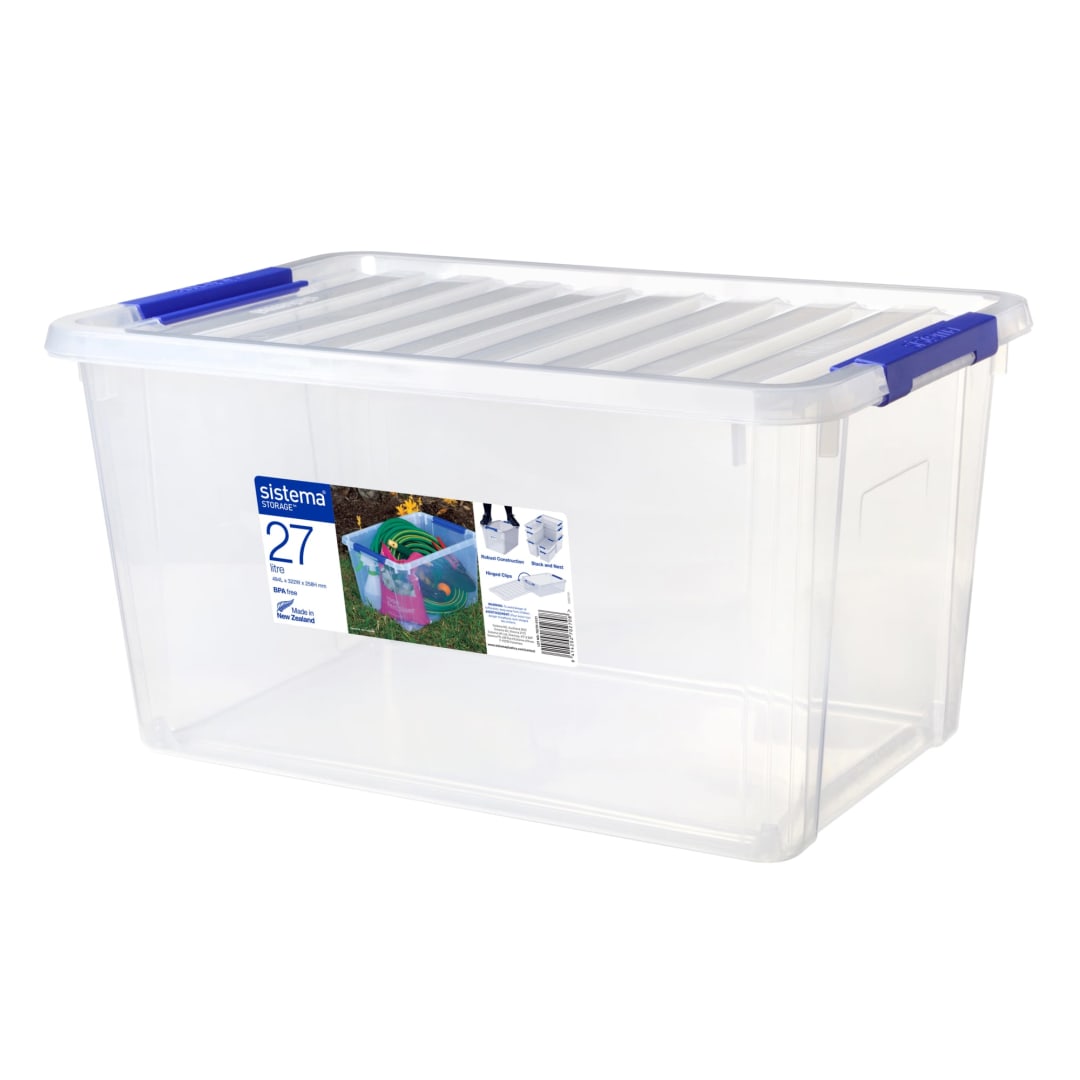 Sistema Plastic Storage Box with Clip-Close Lid | 27 Litres ( 49.5 x 25.8 x 32 cm) | Stackable Container Perfect for Garage, Laundry, Bedroom or Office