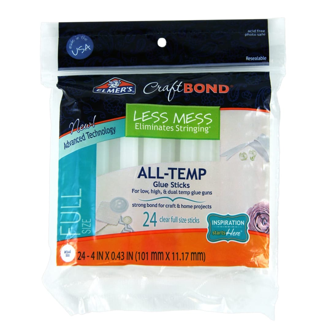 Elmer’s CraftBond Less Mess All-Temp Glue Sticks, 4” x 0.43”, 24 Count