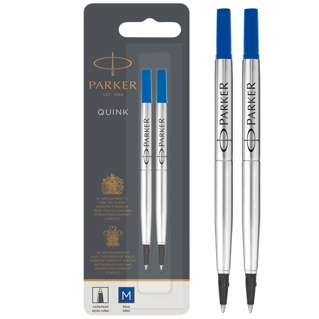 Parker RollerBall® Pen Refills | Medium Point | Blue QUINK Ink | 2 Count
