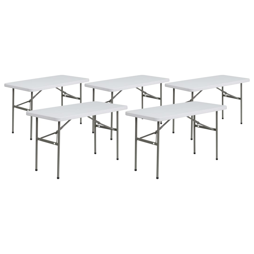 Elon 4-Foot Granite White Plastic Folding Table - Set of 5