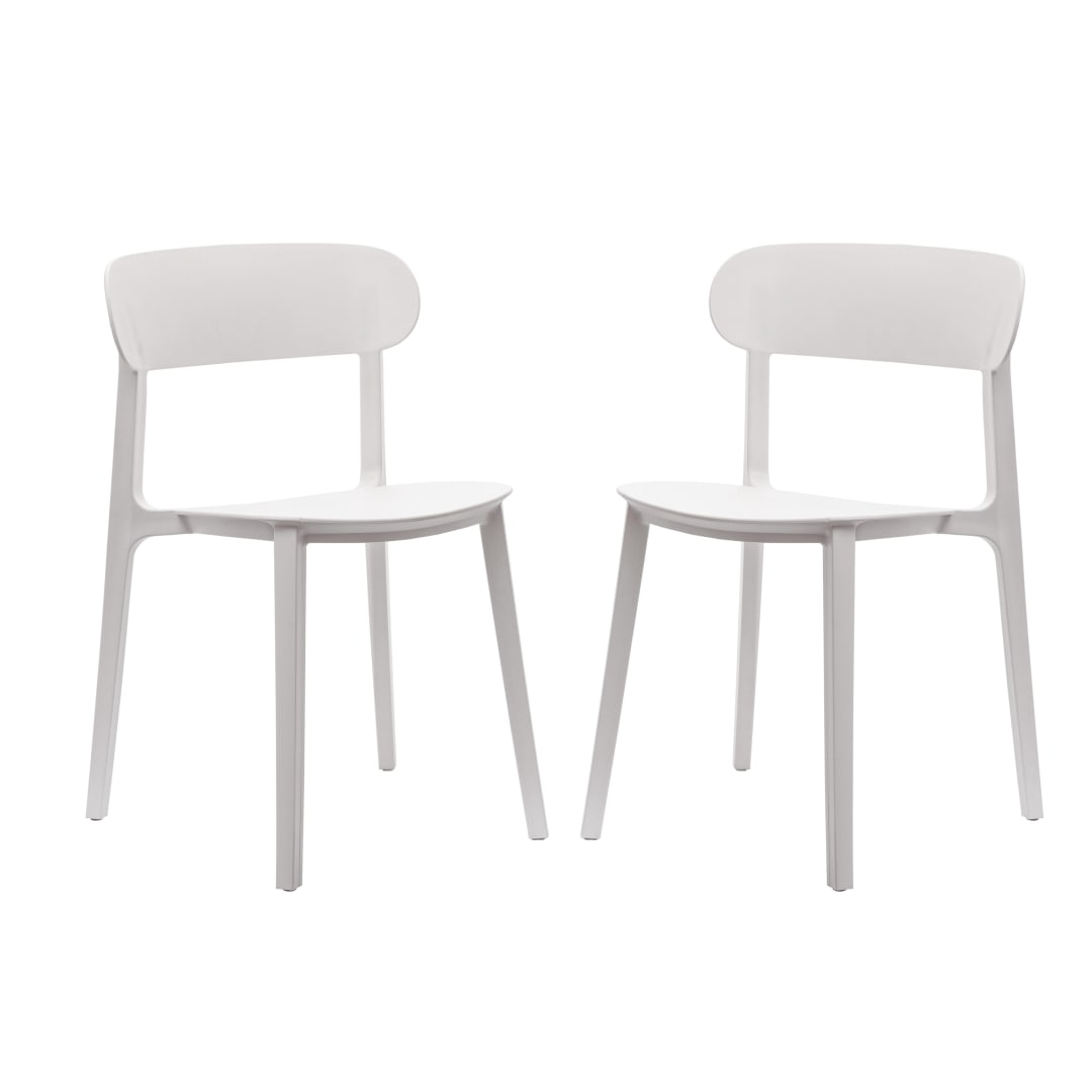 Dover Set of 2 Indoor-Outdoor Stacking Patio Chairs with Curved Backrests, Commercial All-Weather Resin Chairs in White