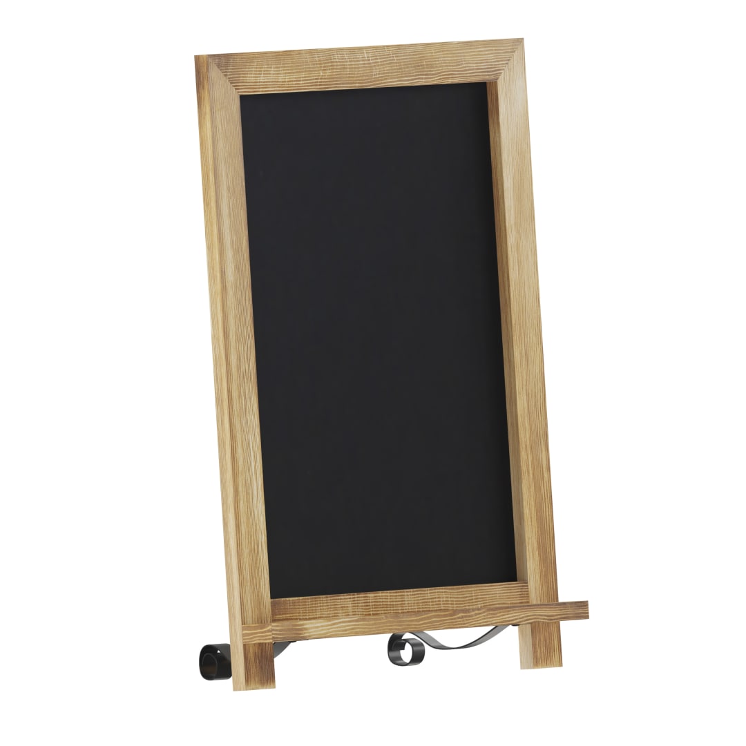 Canterbury 12" x 17" Torched Wood Tabletop Magnetic Chalkboard Sign with Metal Scrolled Legs, Hanging Wall Chalkboard, Countertop Memo Board