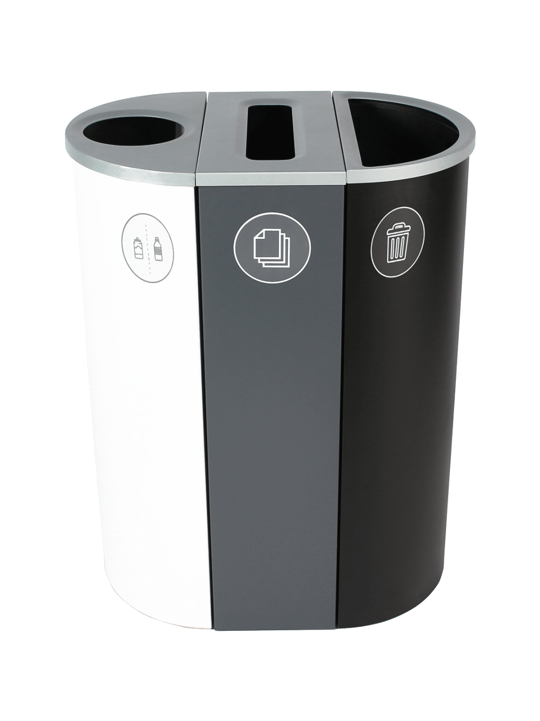  SPECTRUM - Triple - Kit - Cans &amp; Bottles-Paper-Waste - Circle-Slot-Full - White-Grey-Black