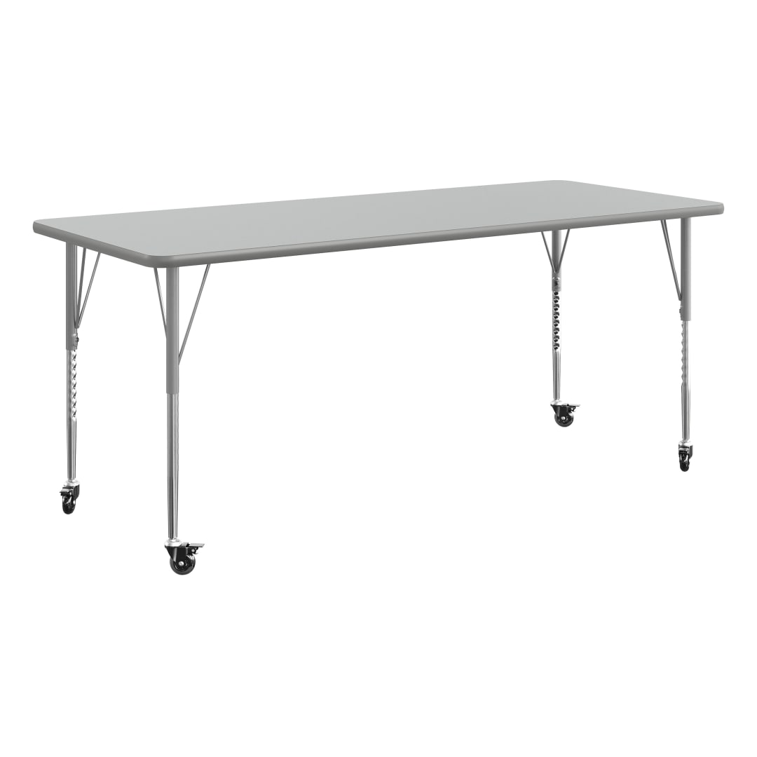 Wren 72" x 30" Adjustable Height Activity Table, Thermal Laminate Top, Standard Legs with Locking Casters, Gray