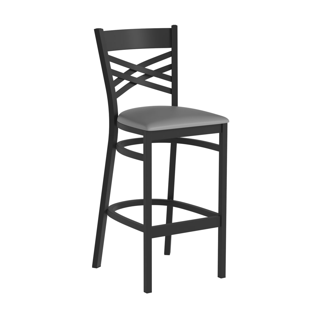 HERCULES Black ''X'' Back Metal Restaurant Barstool - Gray Vinyl Seat