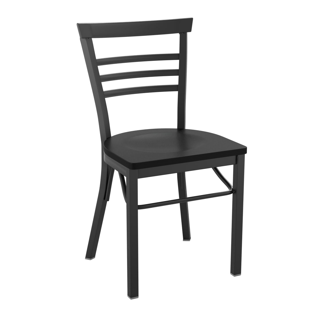 HERCULES Series Black Three-Slat Ladder Back Metal Restaurant Chair - Black Wood Seat
