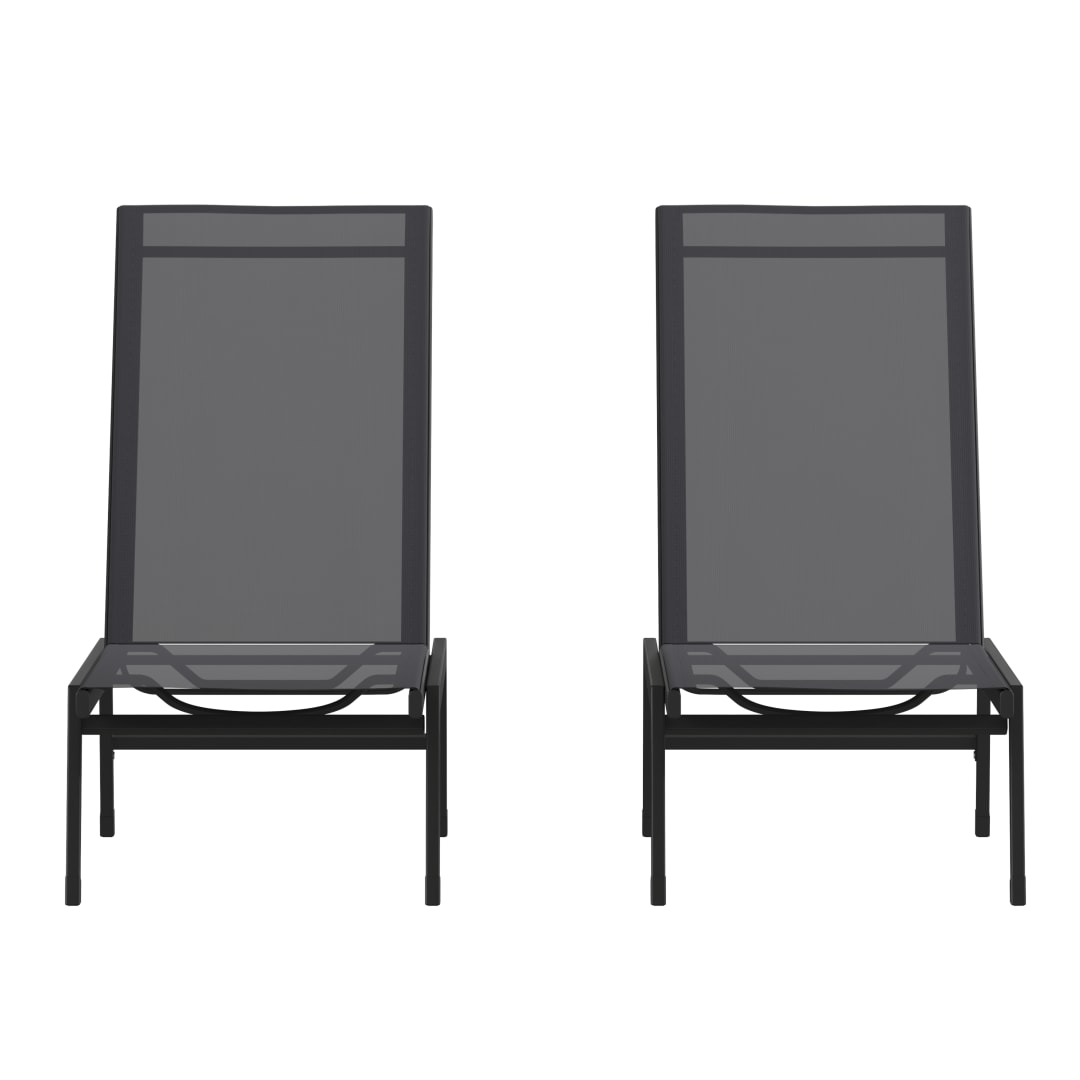 Brazos Set of 2 Adjustable Chaise Lounge Chairs, Outdoor Five-Position Recliners, All Weather, Black/Black
