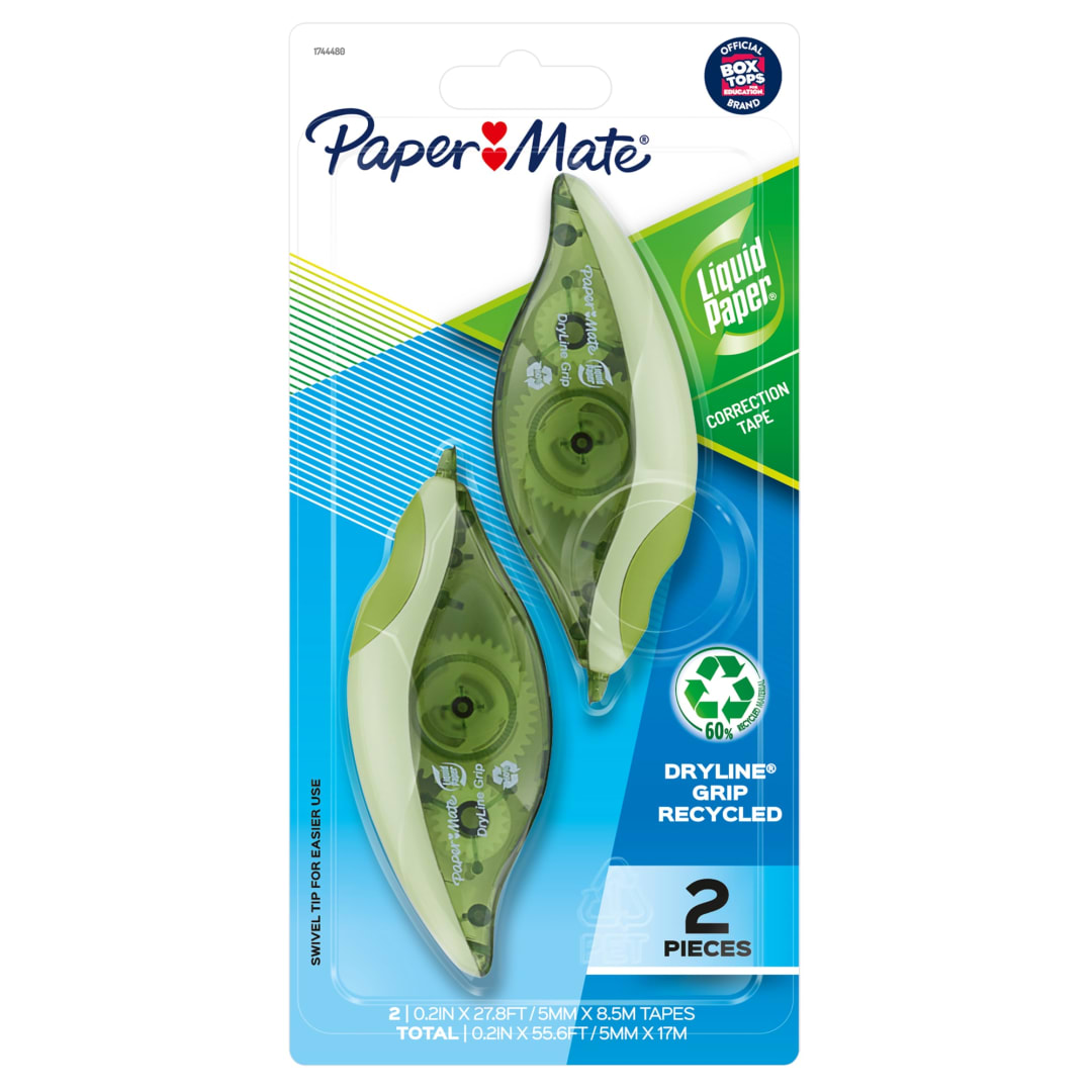 Paper Mate® Liquid Paper DryLine Grip Correction Tape, Recycled, 2 Count